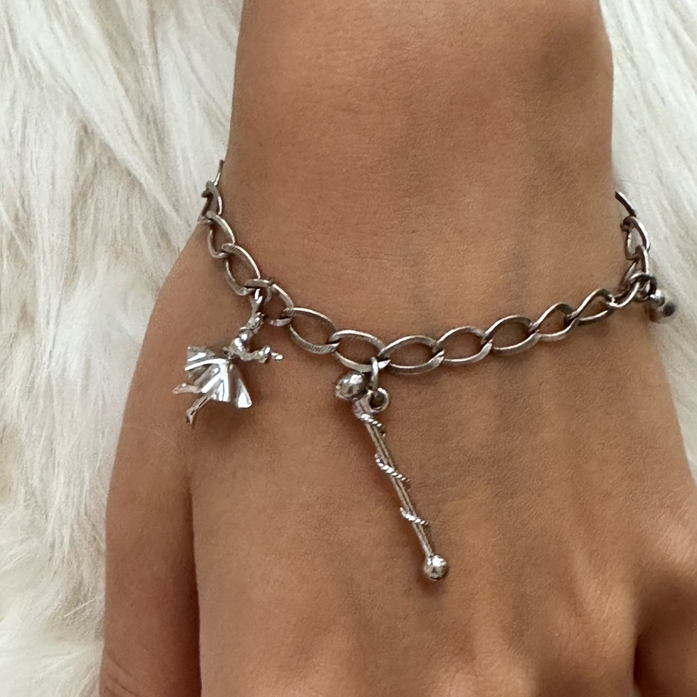Sterling Silver Charm Bracelet with Ballet Dancer and Wand Charms
